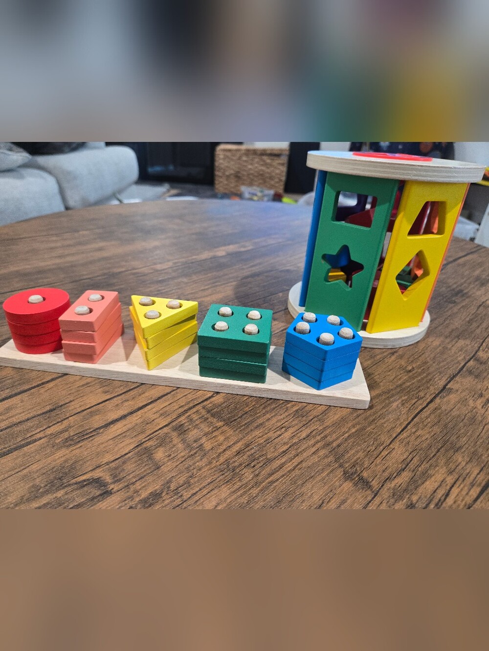 Wooden Shape Matching Toys - Blue, Green, Yellow - Kids Toys